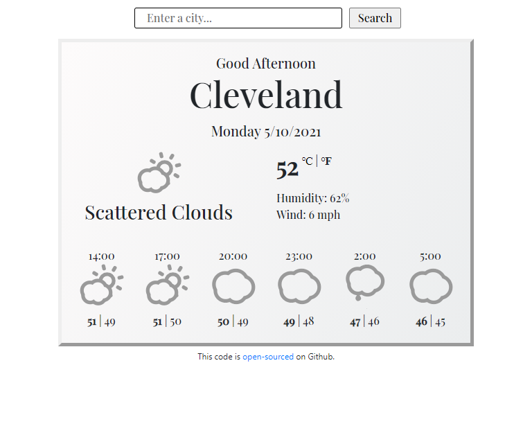 React Weather App preview